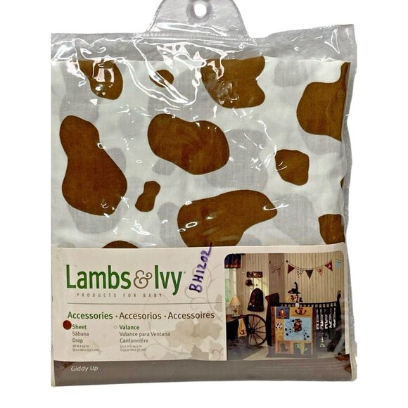 Lambs & Ivy Giddy Up Fitted Crib Sheet NEW Brown Spots Cow Print Cowboy Ranch - Picture 3 of 5